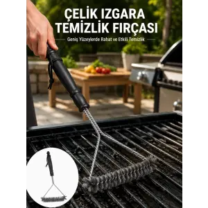 Uzun Saplı Paslanmaz Çelik Izgara Temizlik Fırçası Yeni Nesil