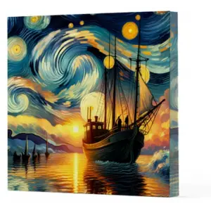 Van Gogh 2 Gemi - Çizgisiz Yan Boyamalı Defter