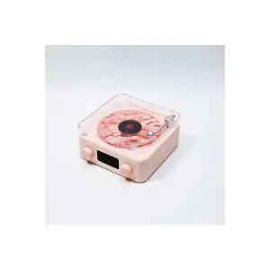 Wes Nostalji Plak Görünümlü Bluetooth Hoparlör 3d Ses Daası Retro Müzik Plak Pembe