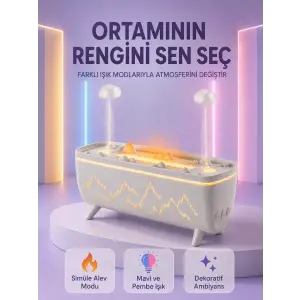 Yağmur Efektli Hava Nemlendirici 280 ML Aromaterapi Difüzörü Alev Modlu Uzaktan Kumandalı