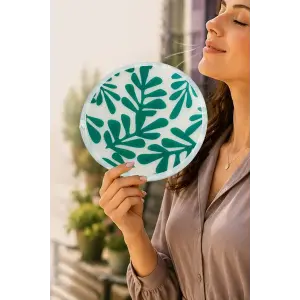 Yaprak Desenli Kore Yelpaze