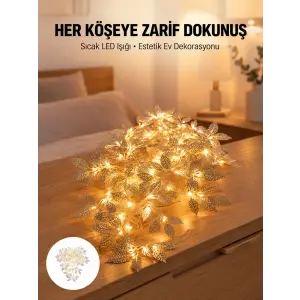Yaprak Şekilli Gümüş LED Işık Pilli Dekoratif Aydınlatma