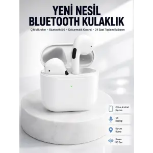 Yeni Nesil Bluetooth Kulaklık Beyaz Çağrı Cevaplayabilen Kablosuz