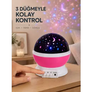 Yıldızlı Projeksiyon Gece Lambası Pembe Dekoratif Oda Aydınlatması