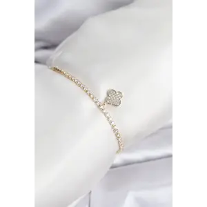 Yonca Model Zirkon Taşlı Gold Renk Asansörlü Su Yolu Bileklik