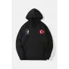10 Kasıma Özel 3 İplik Kapüşonlu Baskılı SweatShirt Hoodie - Siyah