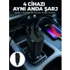 120W Hızlı Şarj Destekli 4ü 1 Arada Araç Şarj Cihazı Type-C, Lightning, USB ve USB-C Çıkışlı