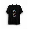 14 Şubat Sevgililer Günü Love Baskılı Oversize Bisiklet Yaka T-shirt - Siyah