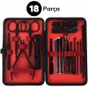 18 Parça Manikür Pedikür Set Kutusu Çelik Deri Çantalı Bakım Seti Bx40