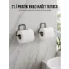 2 Adet Siyah Yapışkanlı Kağıtlık Duvar Tipi Tuvalet Kağıdı ve Rulo Tutucu