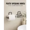 2 Adet Yapışkanlı WC Kağıtlık Siyah Metal Pratik Duvar Tipi Rulo Tutucu