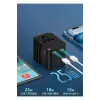 25w Evrensel Seyahat Adaptörü, Eu/us/uk/au Priz Dönüştürücü, 1x Usb, 2x Type-c Hızlı Şarj