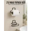 2’li Yapışkanlı Tuvalet Kağıdı Tutucu Siyah Metal Duvar Tipi Rulo Kağıtlık