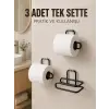 3 Adet Siyah Rulo Kağıt Tutucu Yapışkanlı Duvar Tipi Pratik Kağıtlık Seti