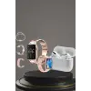 3 Kordonlu Pembe Amoled Ekran Akıllı Saat ve Yeni Nesil Pro Kablosuz Bluetooth Kulaklık ANC/ENC