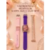 3 Kordonlu Rose Gold Kasalı Kadın Akıllı Saat Seti