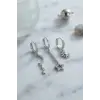 3 lü Set Ay Yıldız ve Güneş Model Gümüş Renk Kadın Küpe