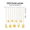 3 Metre Perde Led Işık - 8 Modlu Kalp ve LOVE Figürlü Dekoratif Animasyonlu Led