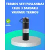 304 Çelik Termos Seti | 2 Bardaklı 500 ml Uzun Süre Isı Koruma
