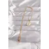 316L Çelik Gold Renk Beyaz Mineli Karışık Figürlü Tarot Kolye