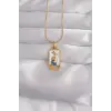 316L Çelik Gold Renk Beyaz Mineli Kız Figür Tarot Kolye
