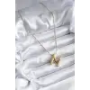316L Çelik Gold Renk Bubble M Harf Model Kadın Kolye 5886