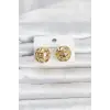 316L Çelik Gold Renk Desenli Top Model Kadın Küpe