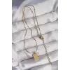 316L Çelik Gold Renk Kare Charm Model Kolye