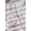 316L Çelik Gold Renk Kare Charm Model Kolye 5886