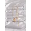 316L Çelik Gold Renk Karışık Mineli Ay Figür Tarot Kolye 5886