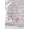 316L Çelik Gold Renk Karışık Mineli Ay Figür Tarot Kolye 5886