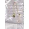 316L Çelik Gold Renk Karışık Mineli El Figür Tarot Kolye 5886