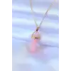 316L Çelik Gold Renk Kristal Pembe Taş Model Kadın kolye