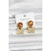 316L Çelik Gold Renk Leopar Desenli Plaka Model Kadın Küpe