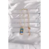 316L Çelik Gold Renk Mavi Mineli Güneş Model Tarot Kolye 5886