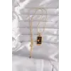 316L Çelik Gold Renk Siyah Mineli Yıldız Figür Tarot Kolye 5886
