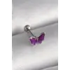 316L Çelik Gümüş Renk Mor Kelebek Model Tragus Piercing