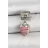 316L Çelik Gümüş Renk Pembe Kalp Model Nomination Charm