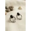 316L Çelik Gümüş Renk Vintage Siyah Taşlı Küpe
