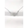 316L Çelik Silver Renk Zirkon Taşlı Kalpli Kanat Kolye