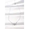 316L Çelik Silver Renk Zirkon Taşlı Kalpli Kanat Kolye 5886