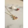 316L Çelik Zincir Gold Renk Pembe Kiraz Model Kolye