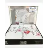 3D Nakışlı Çift Kişilik Saten Nev Takımı Perla Beyaz