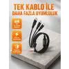 3’ü 1 Arada Şarj Kablosu Type-C iOS Android Uyumlu Hızlı ve Güvenli Şarj