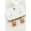 4 Adet Kiraz Taşlı Mineli Halka Küpe