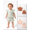 6/24 Ay Düğme Detaylı Müslin Kumaş Bebek Takımı