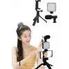 Tripod Telefon Tutucu Kumandalı Mikrofon Led Işık Vlog Video Kayıt