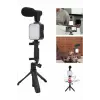 Tripod Telefon Tutucu Kumandalı Mikrofon Led Işık Vlog Video Kayıt