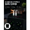 8li Dikey Çoklu Priz 4 USB 2 Type-C Akım Korumalı Anahtarlı Priz