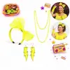 80’ler 90’lar Neon Sarı Parti Seti – Kolye Küpe Taç Bx40